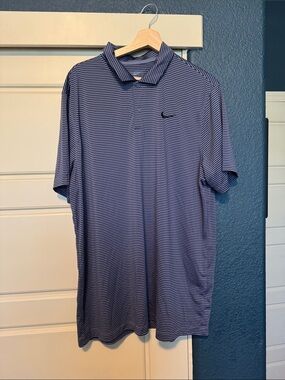 Nike Men’s Navy and White Striped Polo Shirt